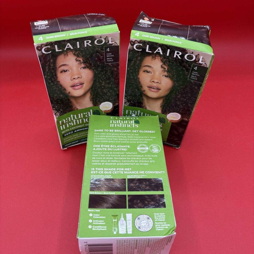 Clairol Natural Instincts Demi-Permanent Hair Dye, #4 Dark Brown Lot of 3 New - Picture 2 of 3